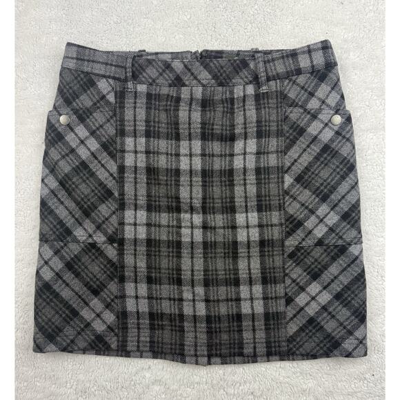 Eddie Bauer Mini Skirt Wool Blend Women 8 Black Gray Plaid Pockets Academia - Picture 1 of 10